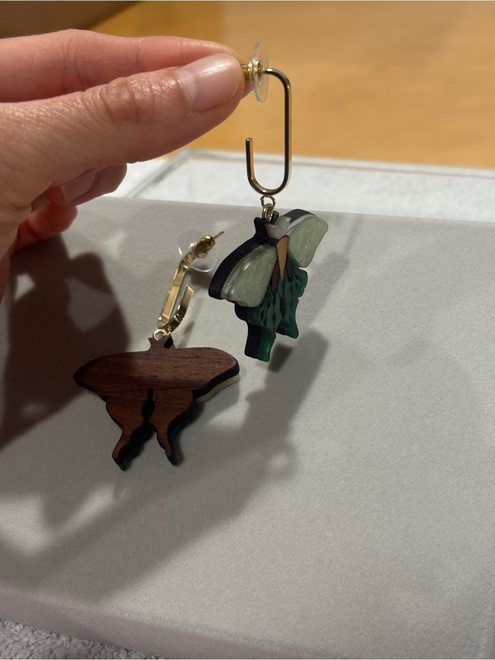 Green & White Butterfly Drop Earrings - Picture 12 of 14